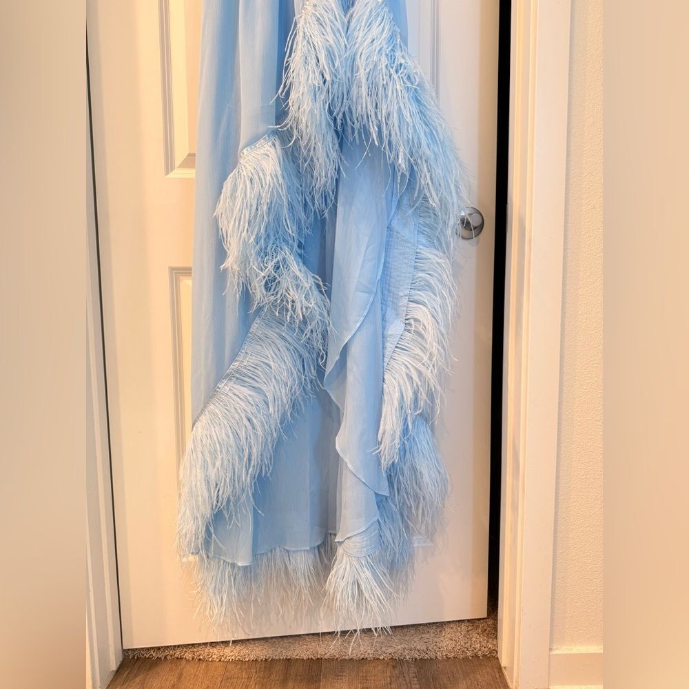 NEW BRONX AND BANCO Madeline Halterneck Gown in Powder Blue Feathered Gown - Picture 7 of 15
